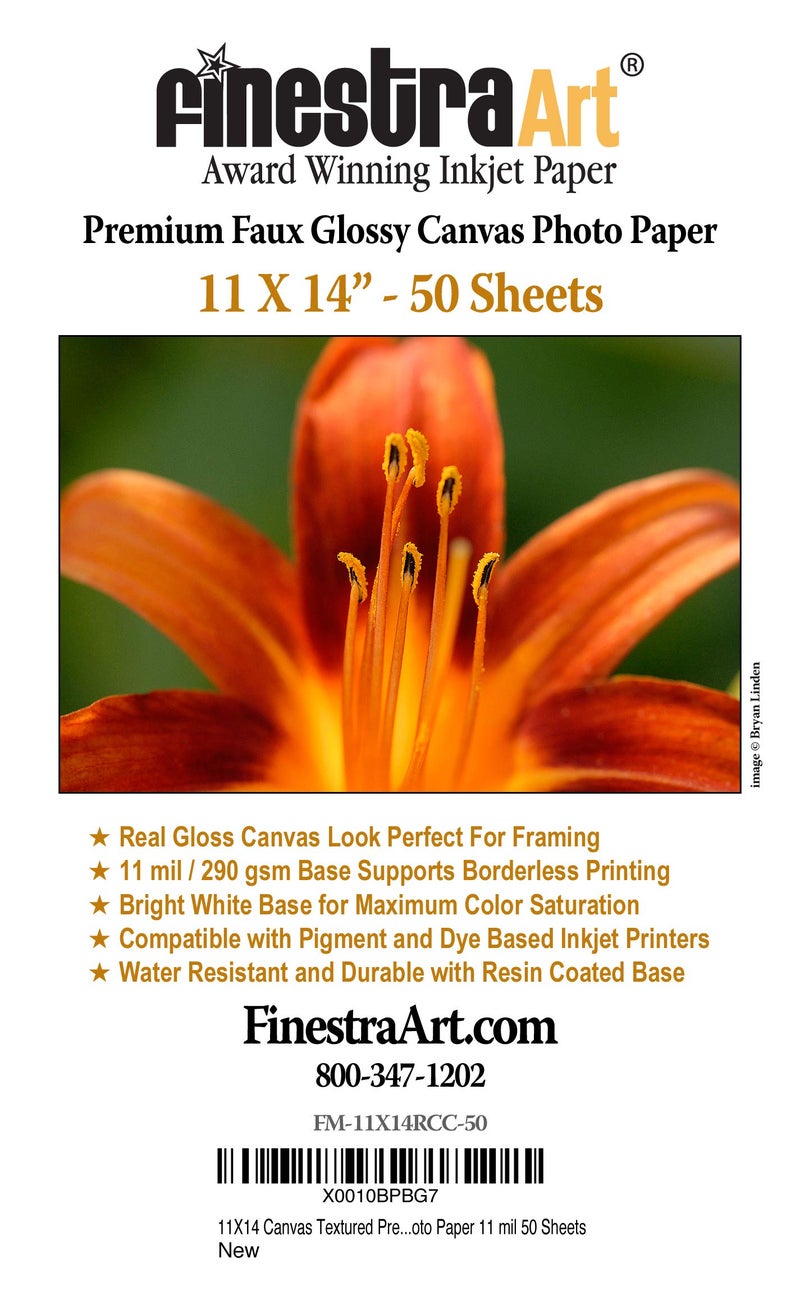 11" X 14" Canvas Textured Premium Inkjet Photo Paper - 50 Sheets